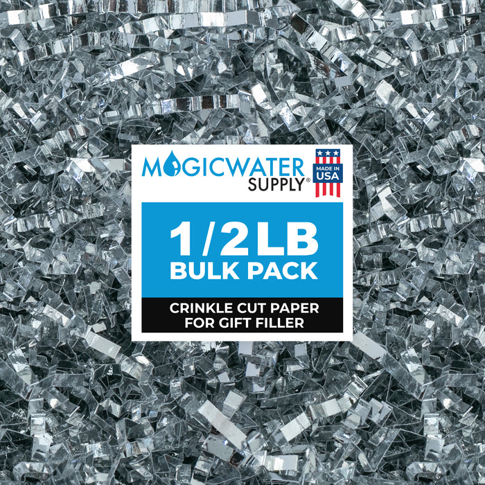 MagicWater Supply - 1/2 LB - Silver Metallic - Crinkle Cut Paper Shred Filler great for Gift Wrapping, Basket Filling, Birthdays, Weddings, Anniversaries