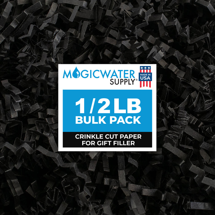 MagicWater Crinkle Cut Paper for Gift Baskets - 1/2 LB - Black - Perfect for Shredded Paper Filler, Basket Filler, Gift Boxes, Bridesmaid Gifts, Halloween Stuffers & More - Ideal for All Occasions