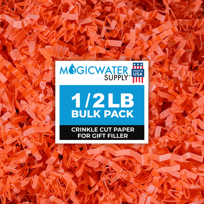 MagicWater Crinkle Cut Paper for Gift Baskets - 1/2 LB - Orange - Perfect for Shredded Paper Filler, Basket Filler, Gift Boxes, Bridesmaid Gifts, Christmas Stuffers & More - Ideal for All Occasions