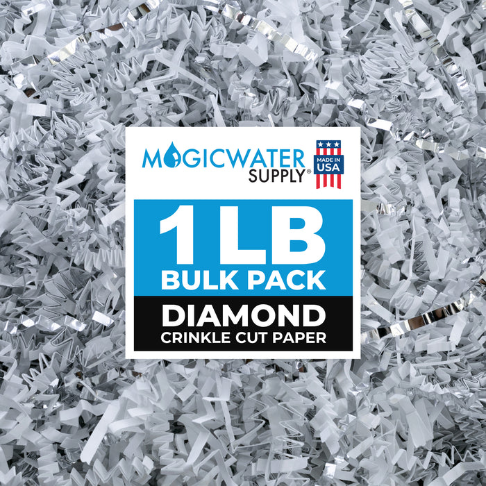 MagicWater Supply - 1LB - White & Silver - Crinkle Cut Paper Shred Filler great for Gift Wrapping, Basket Filling, Birthdays, Weddings, Anniversaries