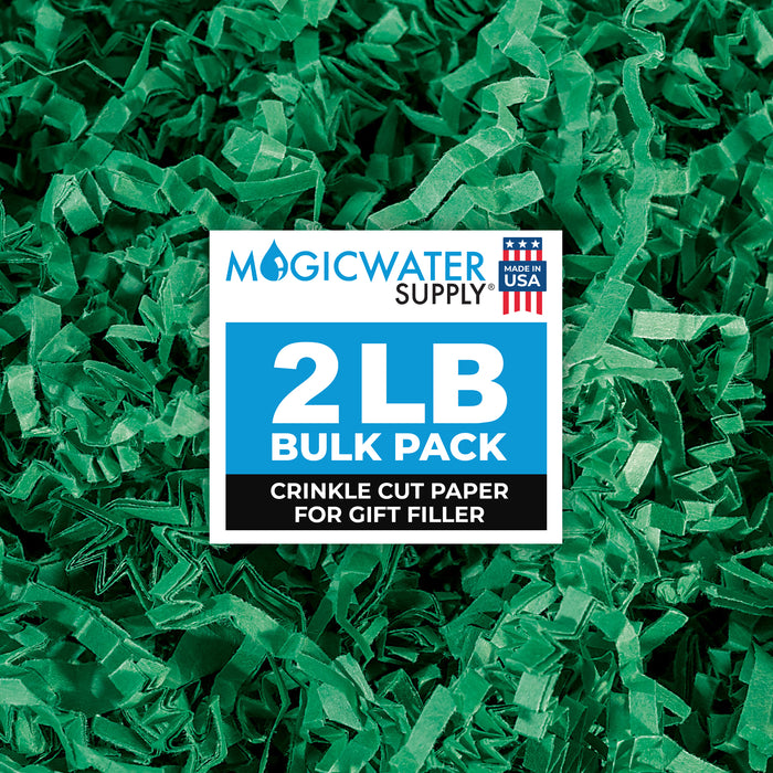 MagicWater Crinkle Cut Paper for Gift Baskets - 2LB - Green - Perfect for Shredded Paper Filler, Basket Filler, Gift Boxes, Bridesmaid Gifts, Christmas Stuffers & More - Ideal for All Occasions