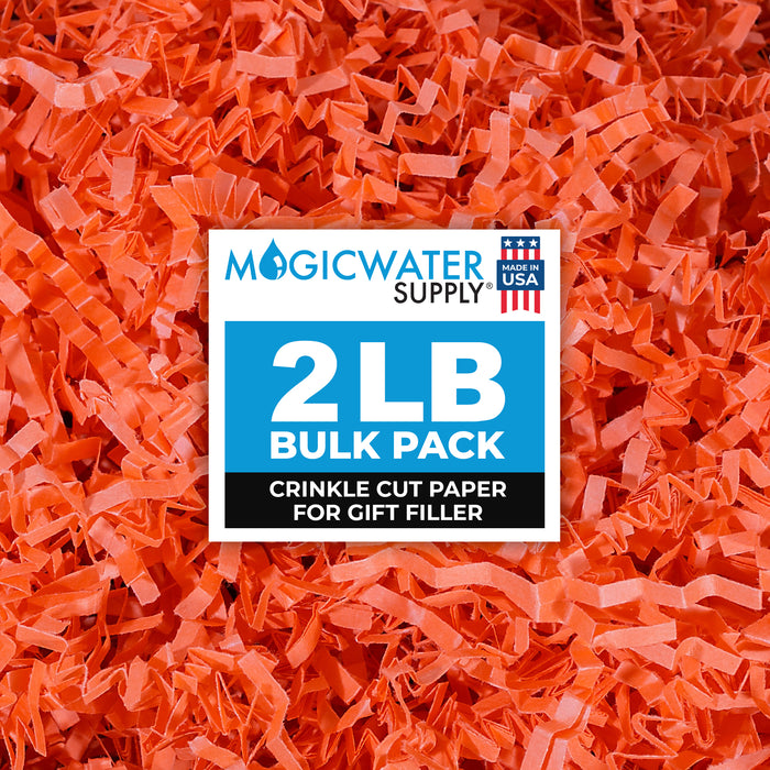 MagicWater Crinkle Cut Paper for Gift Baskets - 2LB - Orange - Perfect for Shredded Paper Filler, Basket Filler, Gift Boxes, Bridesmaid Gifts, Christmas Stuffers & More - Ideal for All Occasions