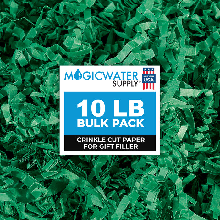 MagicWater Crinkle Cut Paper for Gift Baskets - 10LB - Green - Perfect for Shredded Paper Filler, Basket Filler, Gift Boxes, Bridesmaid Gifts, Christmas Stuffers & More - Ideal for All Occasions