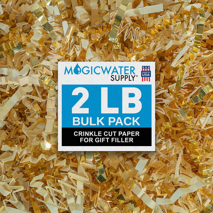 MagicWater Crinkle Cut Paper for Gift Baskets - 2LB - Vanilla & Gold - Perfect for Shredded Paper Filler, Basket Filler, Gift Boxes, Bridesmaid Gifts, Christmas Stuffers & More - For All Occasions