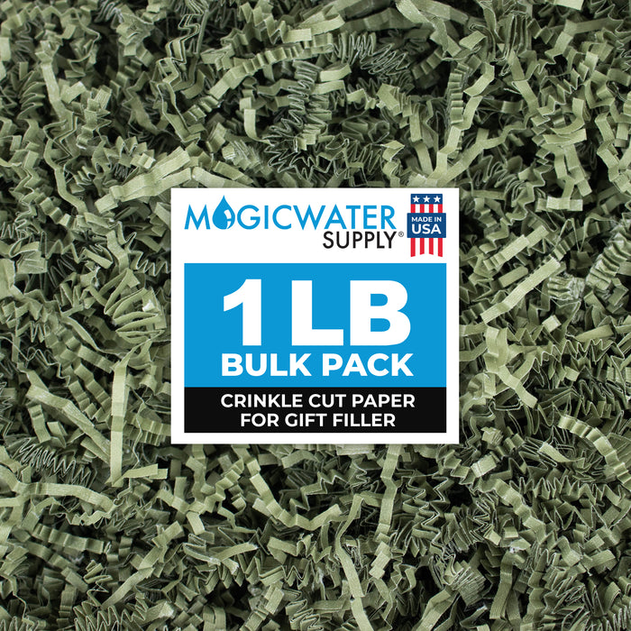 MagicWater Supply Crinkle Cut Paper Shred Filler-1LB Army Green-Decorative & Protective Packaging for Bridesmaid Gifts & Bridesmaid Proposal Gifts Holiday Stuffers Birthdays Wedding & Anniversaries