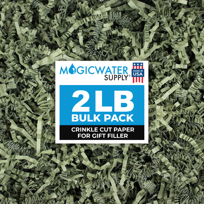 MagicWater Crinkle Cut Paper for Gift Baskets - 2LB - Army Green - Perfect for Shredded Paper Filler, Basket Filler, Gift Boxes, Bridesmaid Gifts, Christmas Stuffers & More - Ideal for All Occasions
