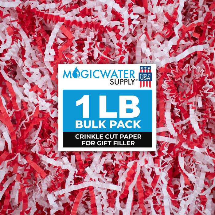 MagicWater Supply Crinkle Cut Paper Shred Filler -1LB Red & White-Decorative & Protective Packaging for Bridesmaid Gifts & Bridesmaid Proposal Gifts Holiday Stuffers Birthdays Wedding & Anniversaries