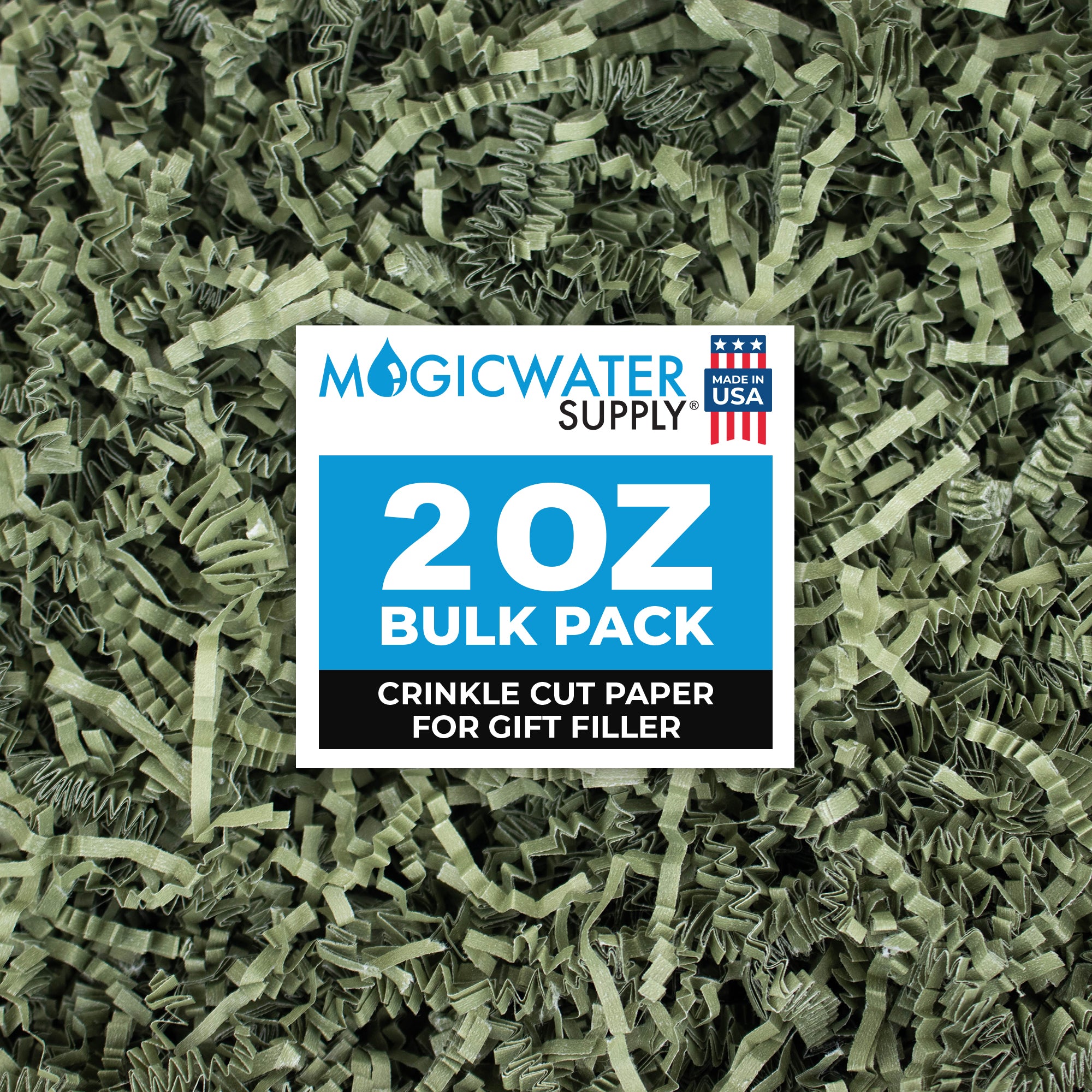MagicWater Crinkle Cut Paper for Gift Baskets - 2 Oz - Army Green - Perfect for Shredded Paper Filler, Basket Filler, Gift Boxes, Bridesmaid Gifts, Christmas Stuffers & More - Ideal for All Occasions