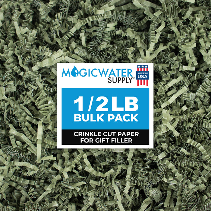 MagicWater Crinkle Cut Paper for Gift Baskets - 1/2 LB - Army Green - Perfect for Shredded Paper Filler, Basket Filler, Gift Boxes, Bridesmaid Gifts, Christmas Stuffers - Ideal for All Occasions