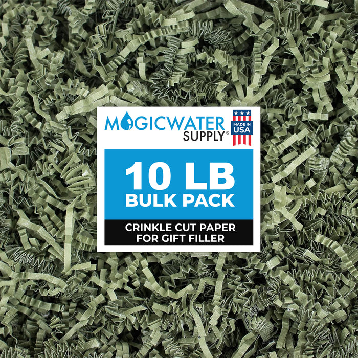 MagicWater Crinkle Cut Paper for Gift Baskets - 10LB - Army Green - Perfect for Shredded Paper Filler, Basket Filler, Gift Boxes, Bridesmaid Gifts, Christmas Stuffers & More - Ideal for All Occasions