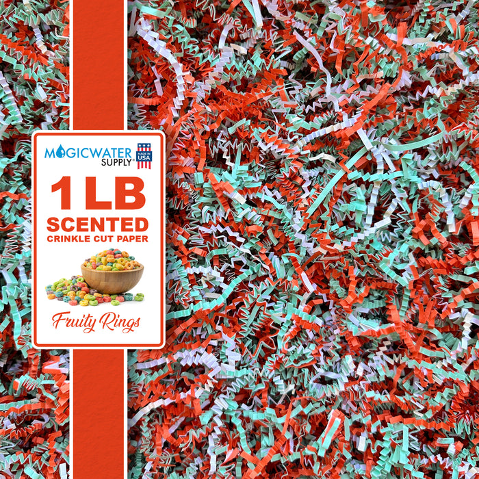 MagicWater Scented Crinkle Cut Paper - 1 LB - Fruity Rings - Perfect for Shredded Paper Filler, Basket Filler, Gift Boxes, Bridesmaid Gifts, Christmas Stuffers & More - For All Occasions