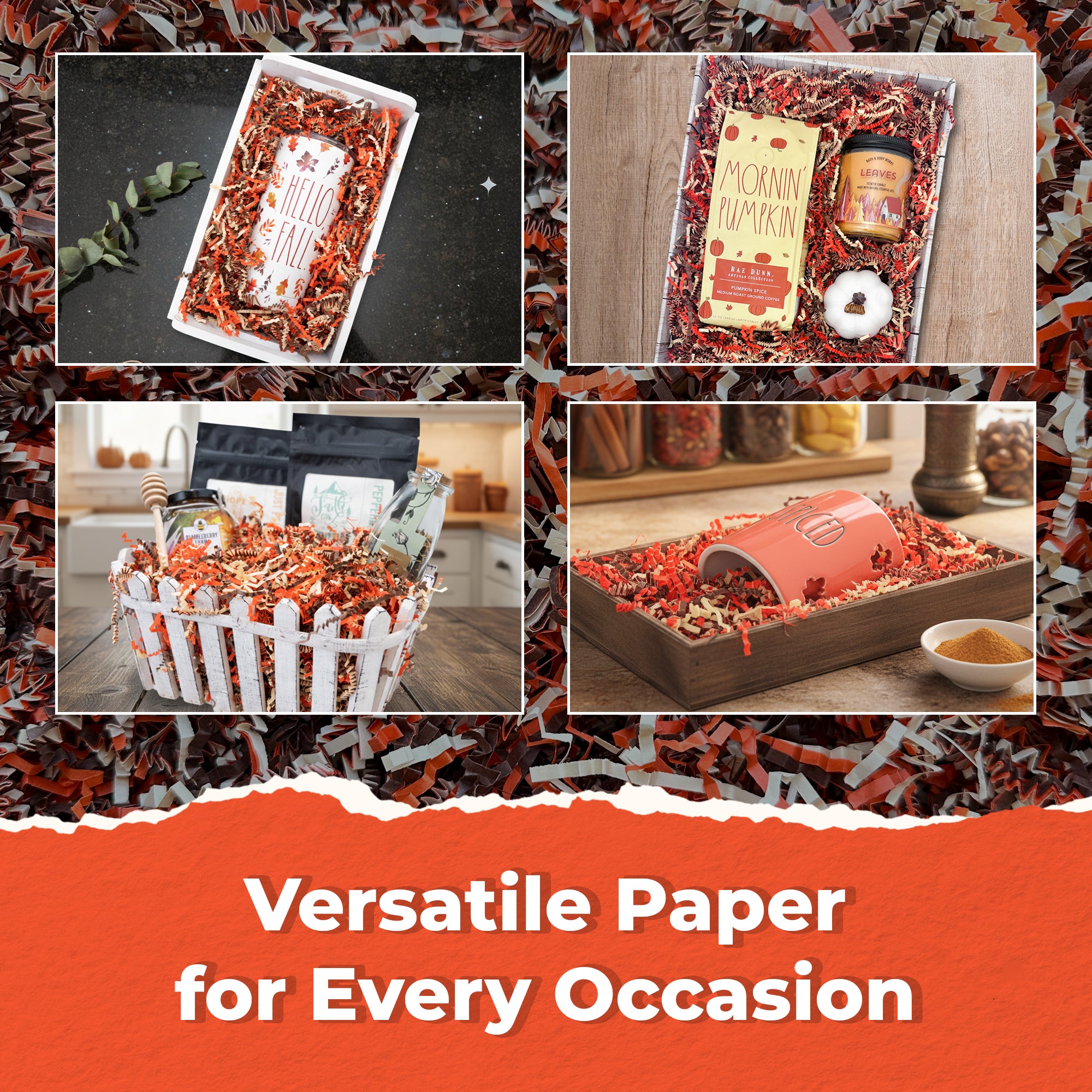 MagicWater Scented Crinkle Cut Paper - 2 LB - Pumpkin Spice - Perfect for Shredded Paper Filler, Basket Filler, Gift Boxes, Bridesmaid Gifts, Christmas Stuffers & More - For All Occasions