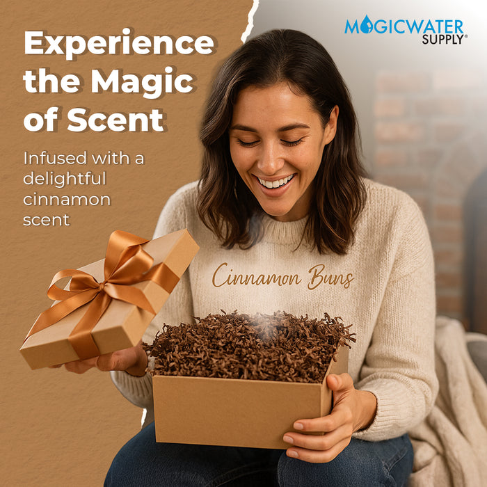 MagicWater Scented Crinkle Cut Paper - 2 LB - Cinnamon Buns - Perfect for Shredded Paper Filler, Basket Filler, Gift Boxes, Bridesmaid Gifts, Christmas Stuffers & More - for All Occasions