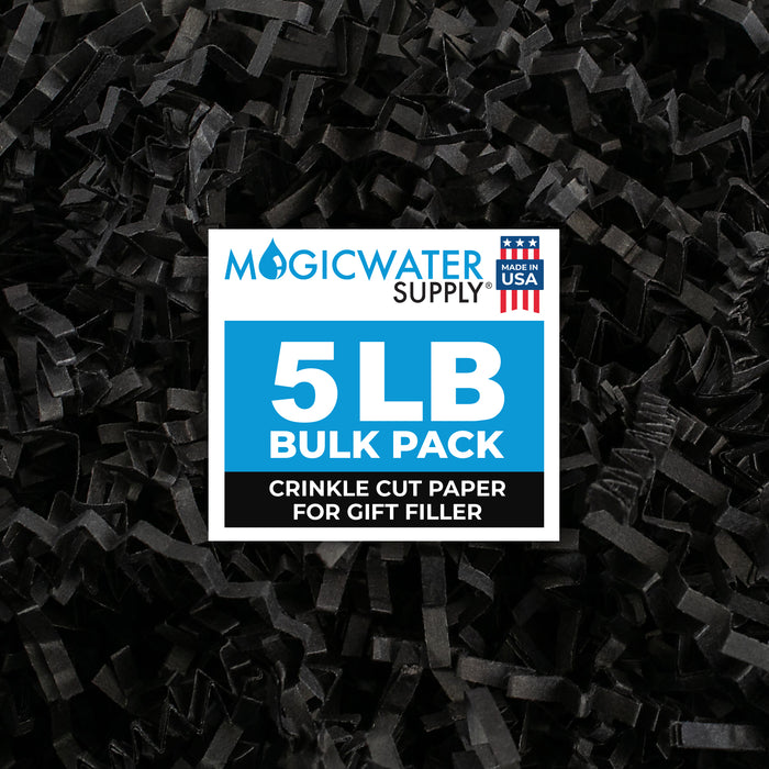 MagicWater Supply Crinkle Cut Paper Shred Filler - 5LB - Black - Premium Quality Recyclable, Eco-Friendly Decorative Packaging for Gift Wrapping, Basket Filling, Birthdays, Weddings & Anniversaries.