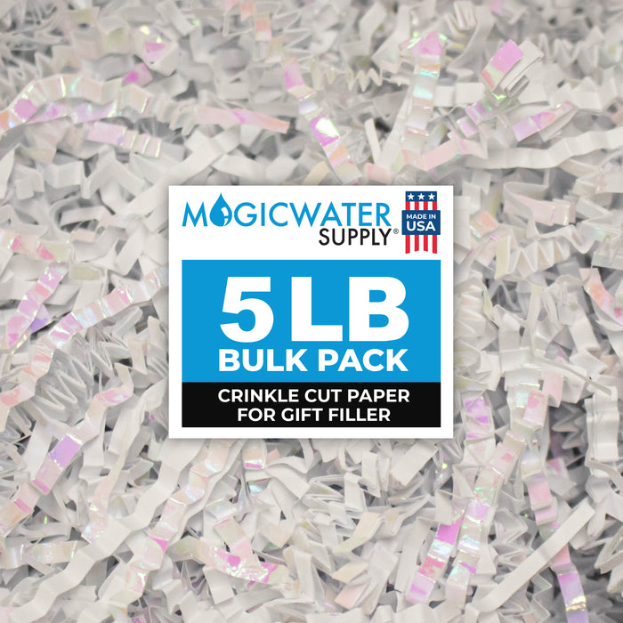 MagicWater Crinkle Cut Paper for Gift Baskets - 5LB Diamond White - Perfect for Shredded Paper Filler, Basket Filler, Gift Boxes, Bridesmaid Gifts,Christmas Stuffers & More - Ideal for All Occasions