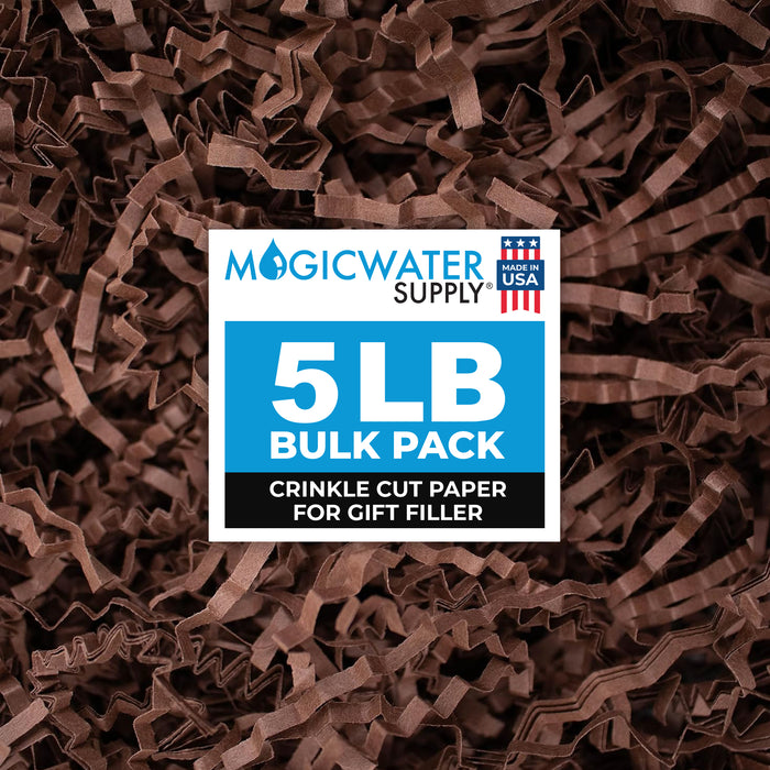 MagicWater Crinkle Cut Paper for Gift Baskets - 5LB - Coffee Brown - Perfect for Shredded Paper Filler, Basket Filler, Gift Boxes, Bridesmaid Gifts, Christmas Stuffers & More - Ideal for All Occasions