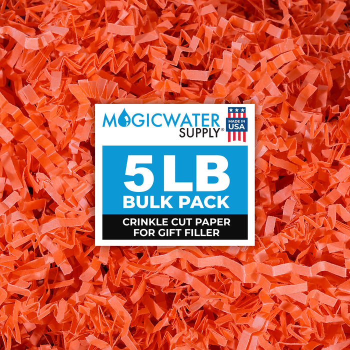 MagicWater Crinkle Cut Paper for Gift Baskets - 5LB - Orange - Perfect for Shredded Paper Filler, Basket Filler, Gift Boxes, Bridesmaid Gifts, Christmas Stuffers & More - Ideal for All Occasions