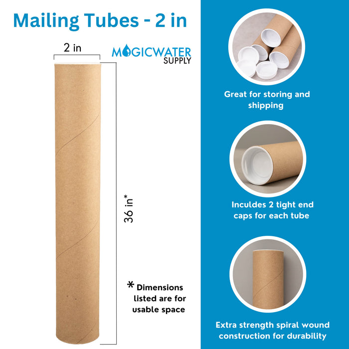 MagicWater Supply Mailing Tube - 2 in x 36 in - Kraft - 1 Pack - for Shipping and Storage of Posters, Arts, Crafts, and Documents