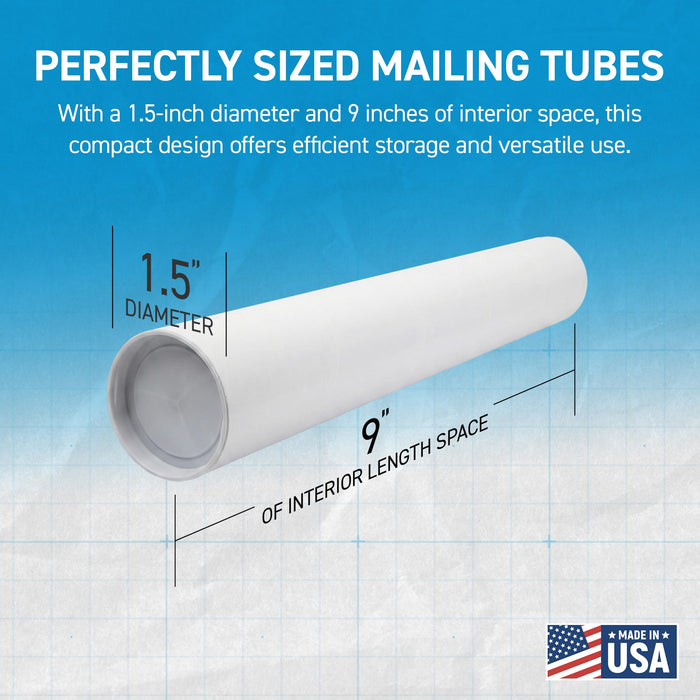 MagicWater Supply Mailing Tube - 1.5 in x 9 in - White - 10 Pack - for Shipping and Storage of Posters, Arts, Crafts, and Documents