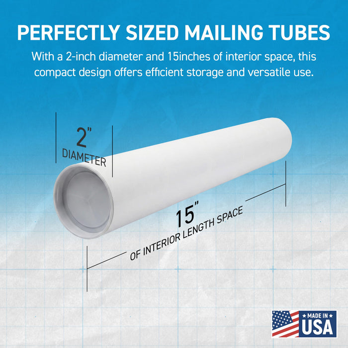 MagicWater Supply Mailing Tube - 2 in x 15 in - White - 2 Pack - for Shipping and Storage of Posters, Arts, Crafts, and Documents