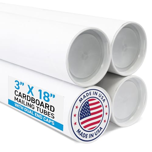 MagicWater Supply Mailing Tube 3 in x 18 in White - 4 Pack - for Shipping and Storage of Posters, Arts, Crafts, and Documents