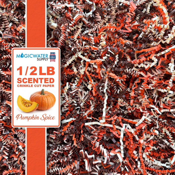 MagicWater Scented Crinkle Cut Paper - 1/2 LB - Pumpkin Spice - Perfect for Shredded Paper Filler, Basket Filler, Gift Boxes, Bridesmaid Gifts, Christmas Stuffers & More - For All Occasions