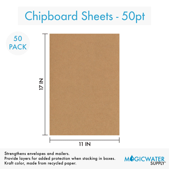 50 Sheets Chipboard 11 x 17 inch - 50pt (point) Heavy Weight Brown Kraft Cardboard Scrapbook Sheets & Picture Frame Backing Paper Board