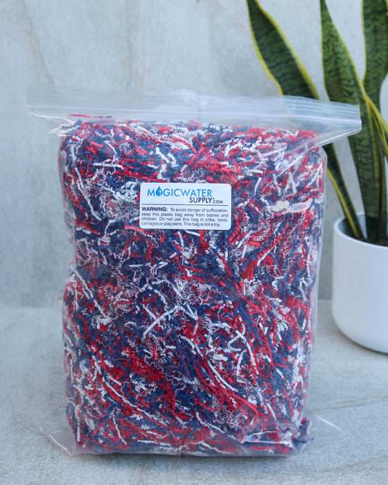Thin Cut Crinkle Paper Shred Filler (1/2 LB) for Gift Wrapping & Basket Filling - Red, White and Blue| MagicWater Supply