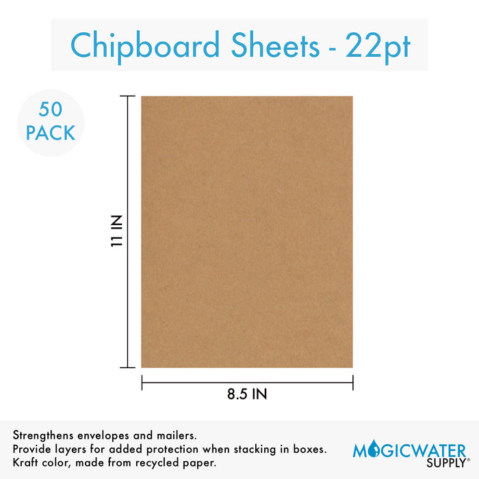 50 Sheets Chipboard 8.5 x 11 inch - 22pt (point) Light Weight Brown Kraft Cardboard Scrapbook Sheets & Picture Frame Backing Paper Board
