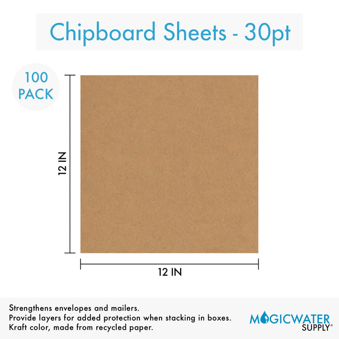 100 Sheets Chipboard 12 x 12 inch - 30pt (point) Medium Weight Brown Kraft Cardboard Scrapbook Sheets & Picture Frame Backing (.030 Caliper Thick) Paper Board