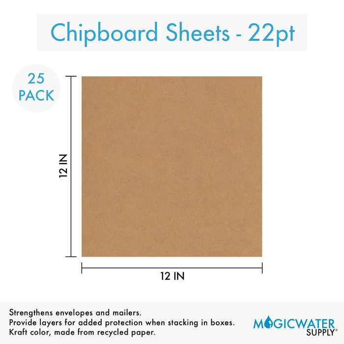 25 Sheets Chipboard 12 x 12 inch - 22pt (point) Light Weight Brown Kraft Cardboard Scrapbook Sheets & Picture Frame Backing Paper Board