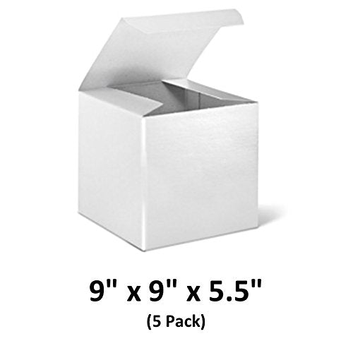 White Cardboard Tuck Top Gift Boxes with Lids, 9x9x5.5 (5 Pack) for Gifts, Crafting & Cupcakes
