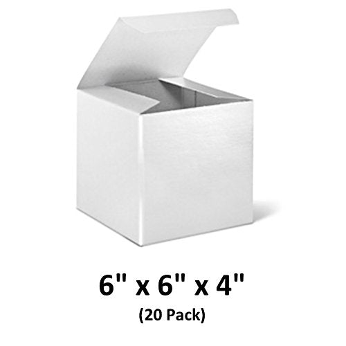 White Cardboard Tuck Top Gift Boxes with Lids, 6x6x4 (20 Pack) for Gifts, Crafting & Cupcakes