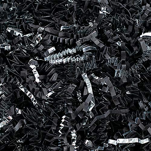 Crinkle Cut Paper Shred Filler (1/2 LB) for Gift Wrapping & Basket Filling - Black & Silver