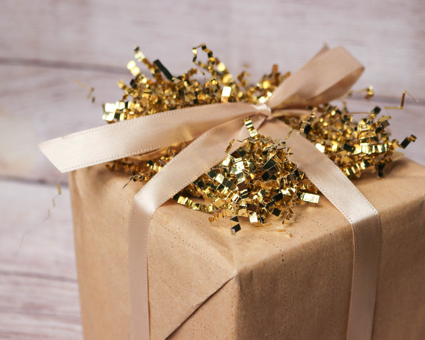 Crinkle Cut Paper Shred Filler (1/2 LB) for Gift Wrapping & Basket Filling - Gold Metallic