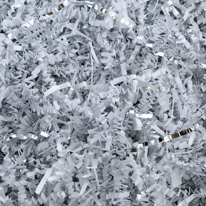 Crinkle Cut Paper Shred Filler (2LB) for Gift Wrapping & Basket Filling - White & Silver | MagicWater Supply
